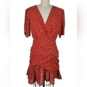 ASTR The Label Red and White Ditsy Floral Pleated Ruched Mini Dress